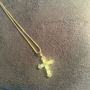 Stunning 18” Silver Plated Opal cross Necklace